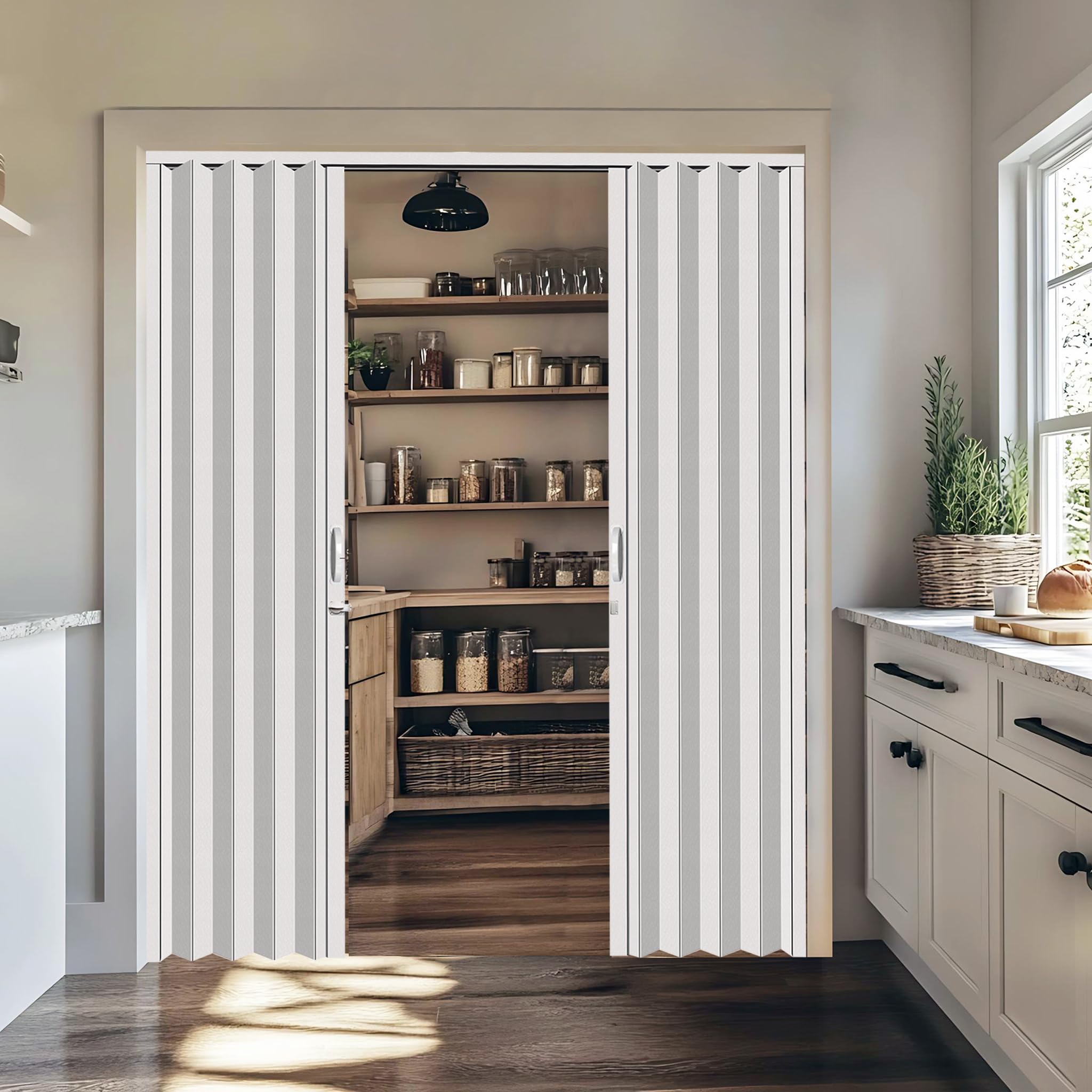 DIYHD 72X80in Double Accordion Door, White Double Layer PVC
